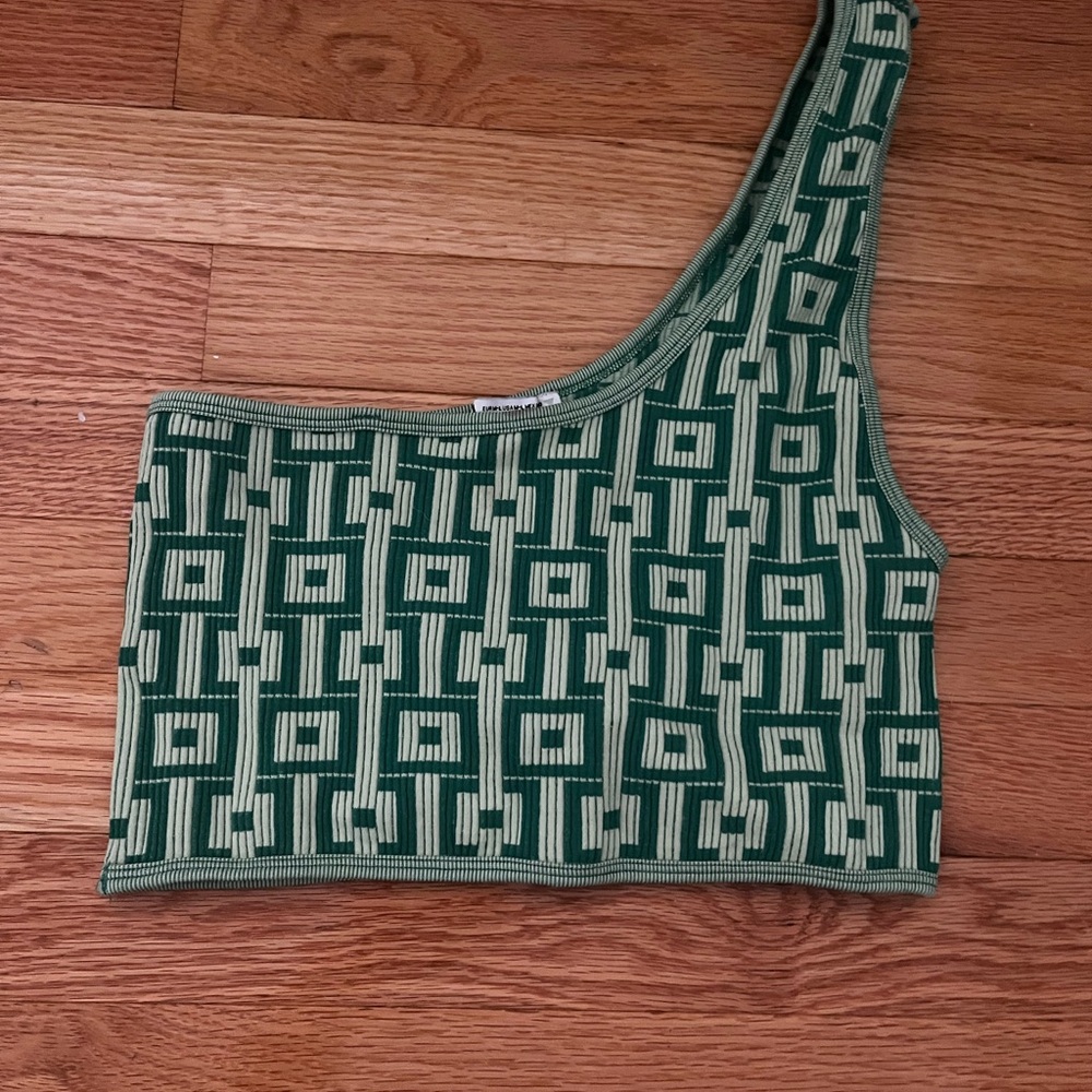 Zara Green Geometric One-Shoulder Tank Top